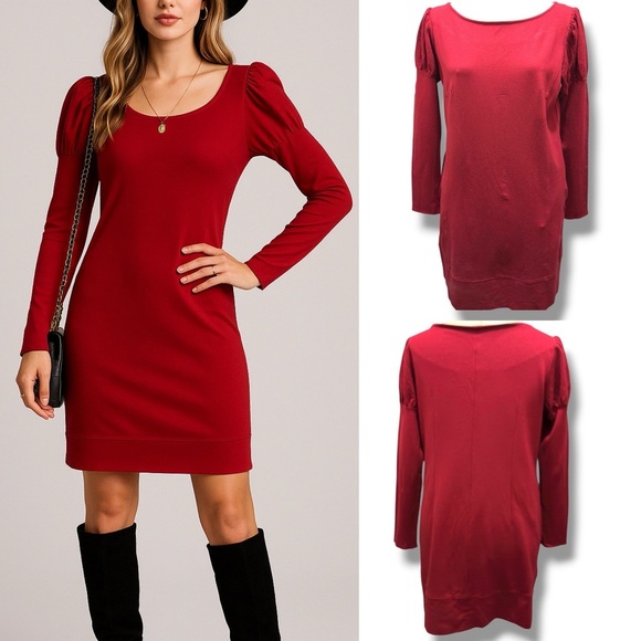 335 Laundry by Design | EUC Wine Scoop Neck Puff Soft Long Sleeve Dress (Size 4) - Picture 1 of 14